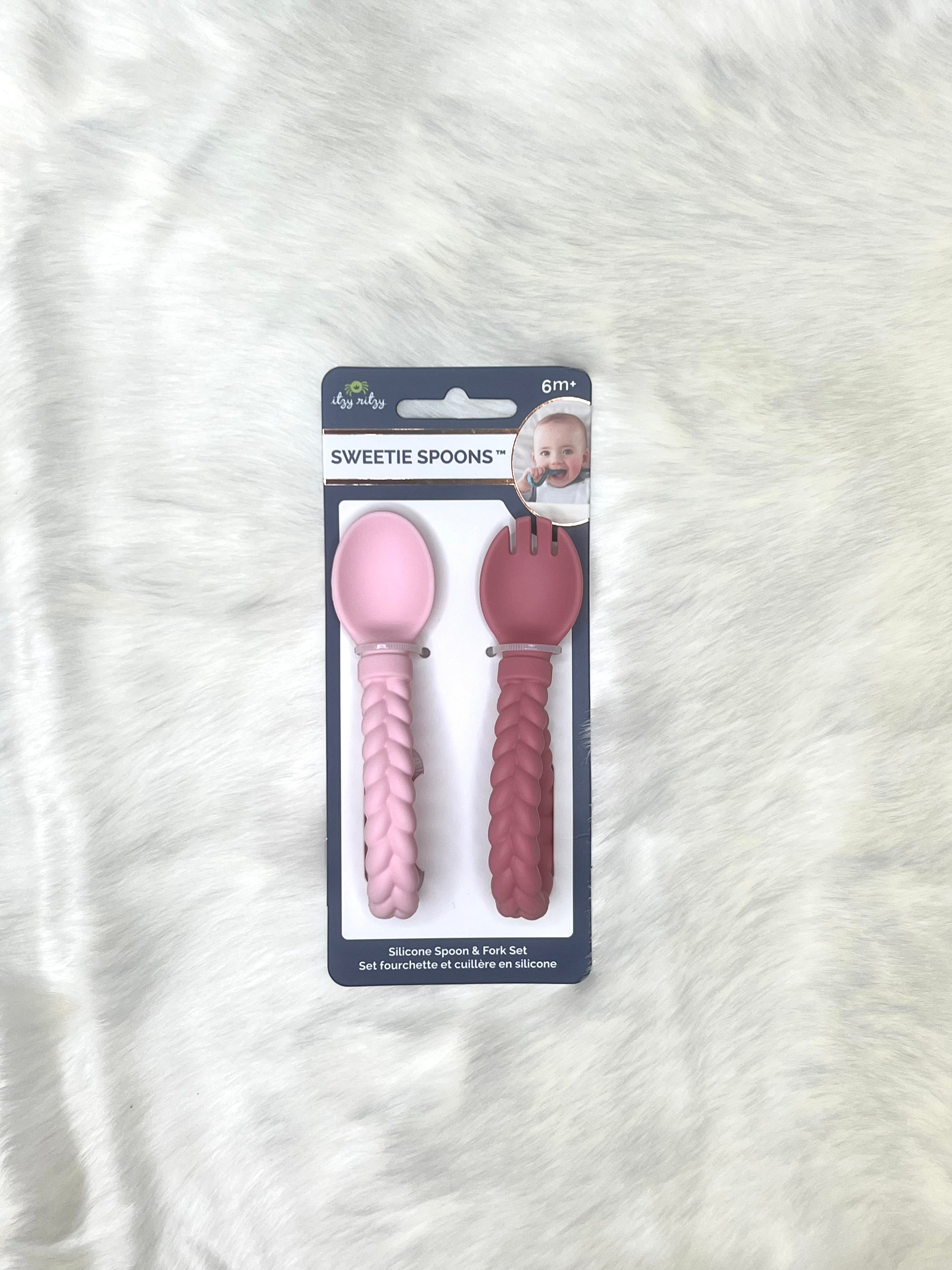 Itzy Ritzy Pink Sweetie Spoons Silicone Spoon & Fork Set
