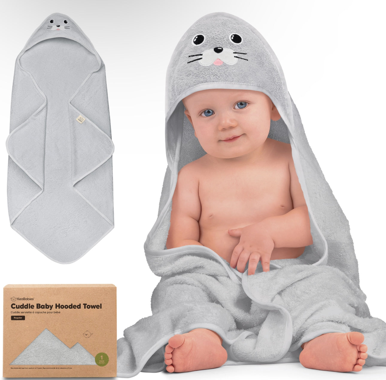 KeaBabies Cuddle Baby Hooded Towel | Seal