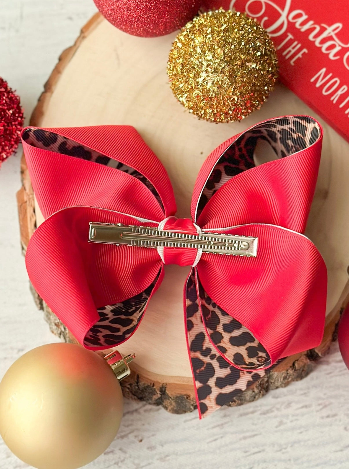 Double Layer Santa Animal Print Hair Bow