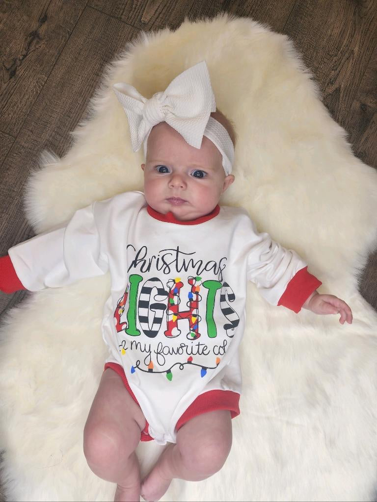“Christmas Lights are my favorite color” Long Sleeve Bubble Romper