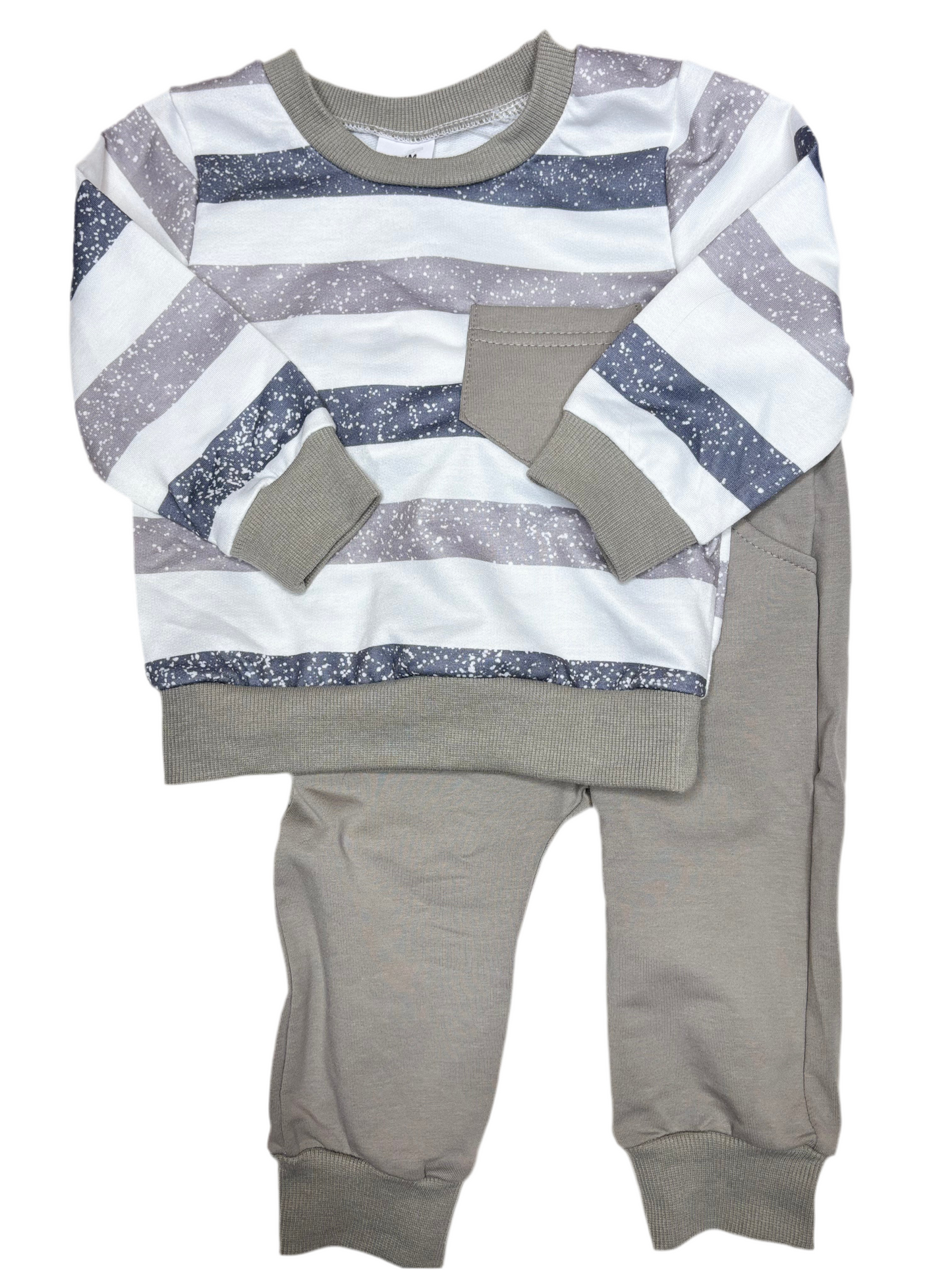 Grey Striped Sweatshirt & Pants Set