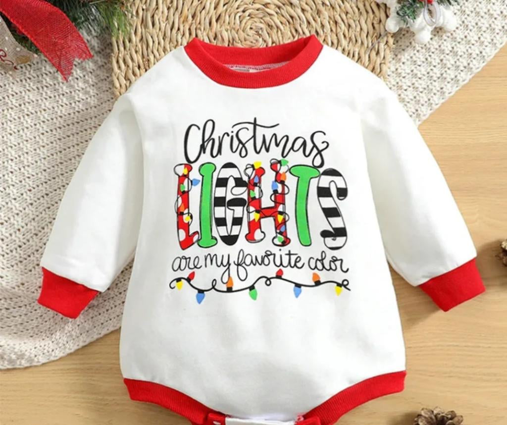 “Christmas Lights are my favorite color” Long Sleeve Bubble Romper
