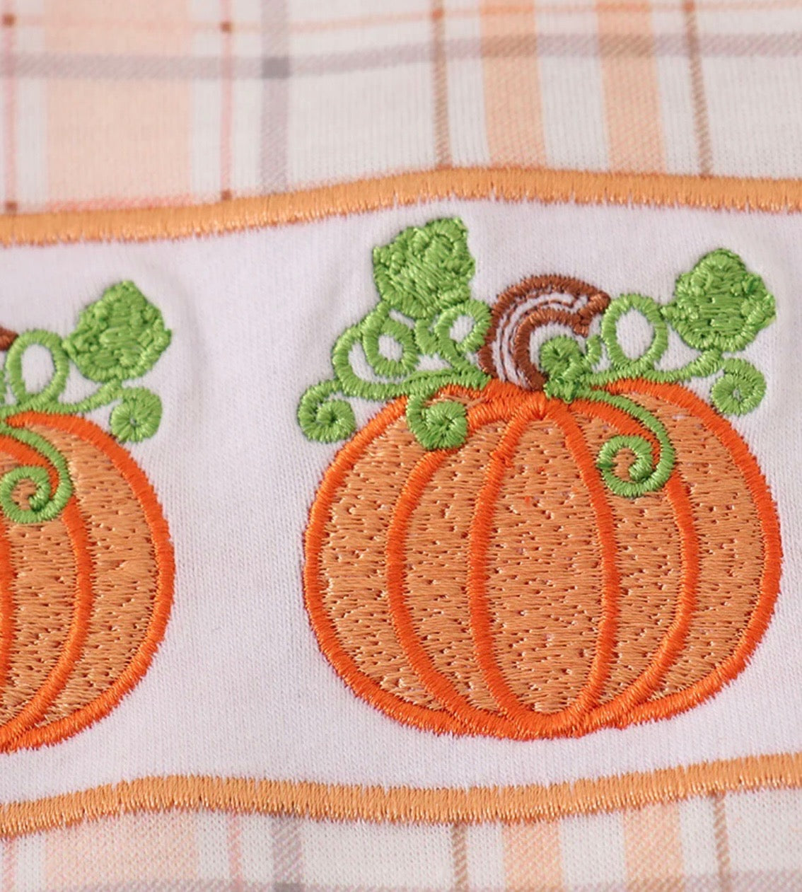 Orange Pumpkin Embroidered Plaid Bubble Romper