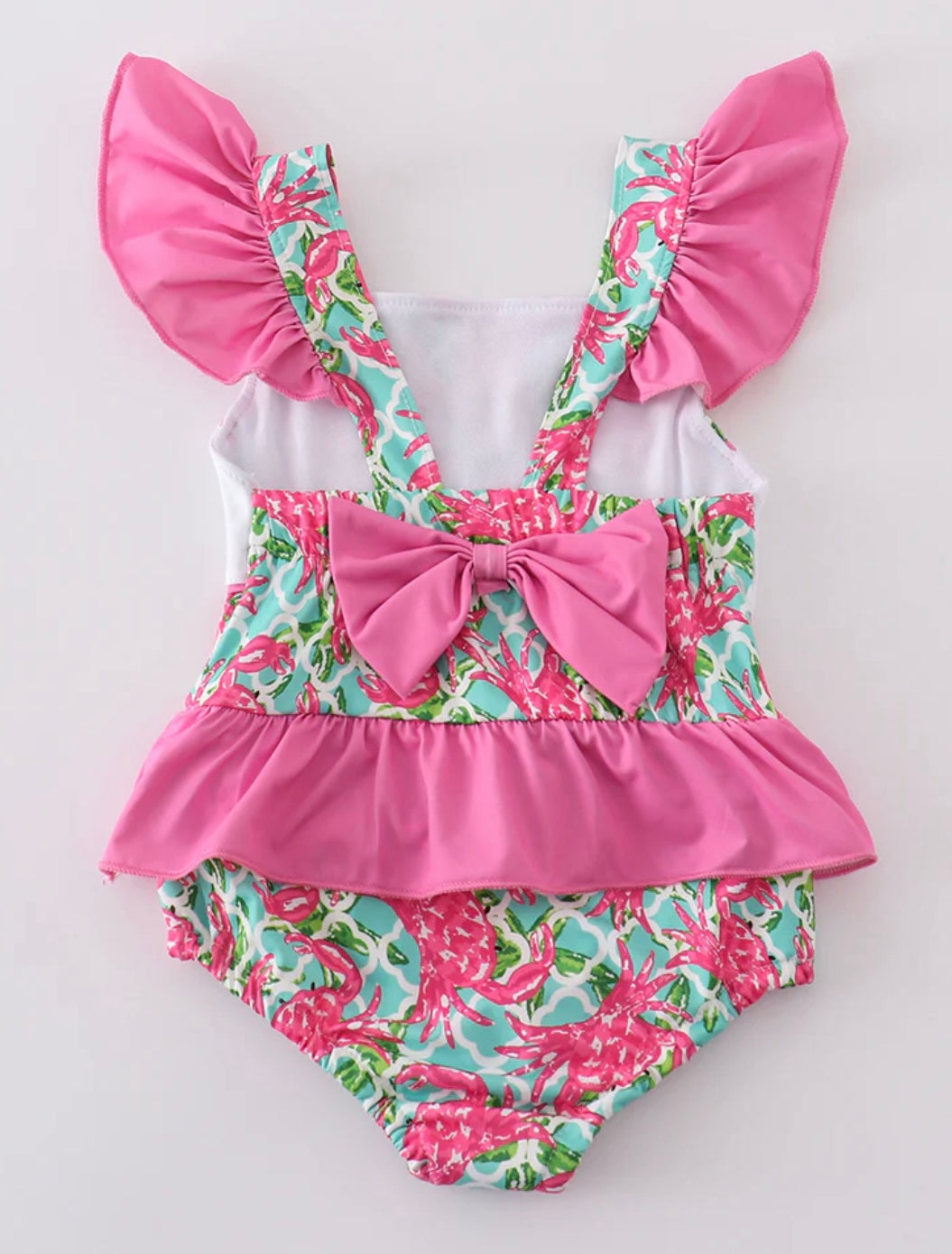 Pink Crab Embroidery One-Piece Swimsuit