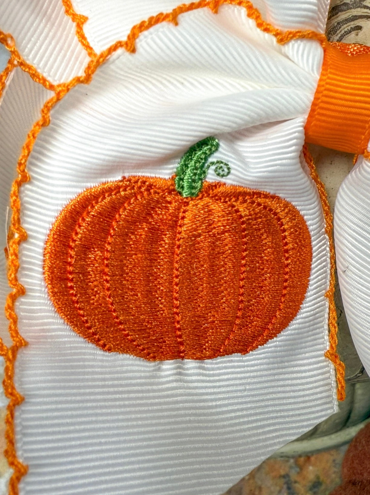 Pumpkin Embroidered Moon Stitch Bow Headband