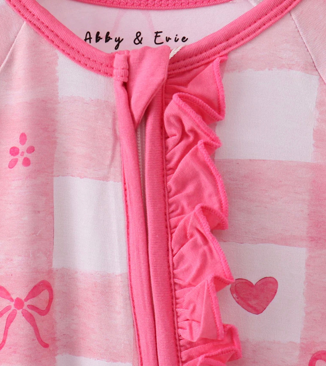 Pink Heart Checkered Bamboo Zipper Romper