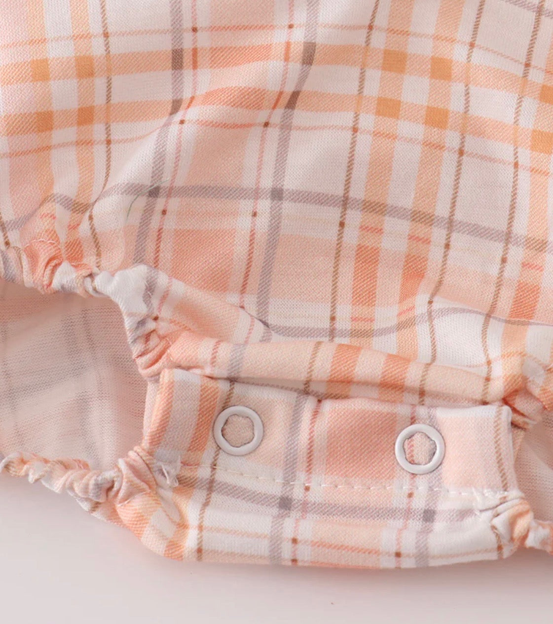 Orange Pumpkin Embroidered Plaid Bubble Romper