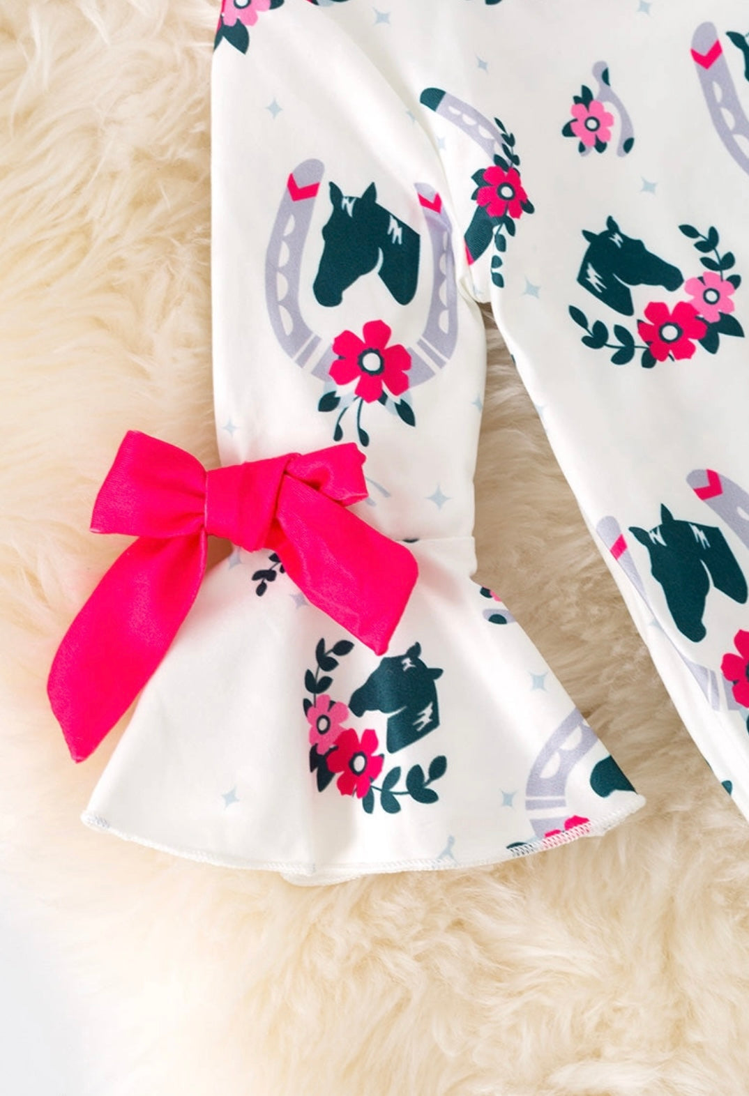 Horseshoe Printed Baby Romper w/ Ruffle Hem