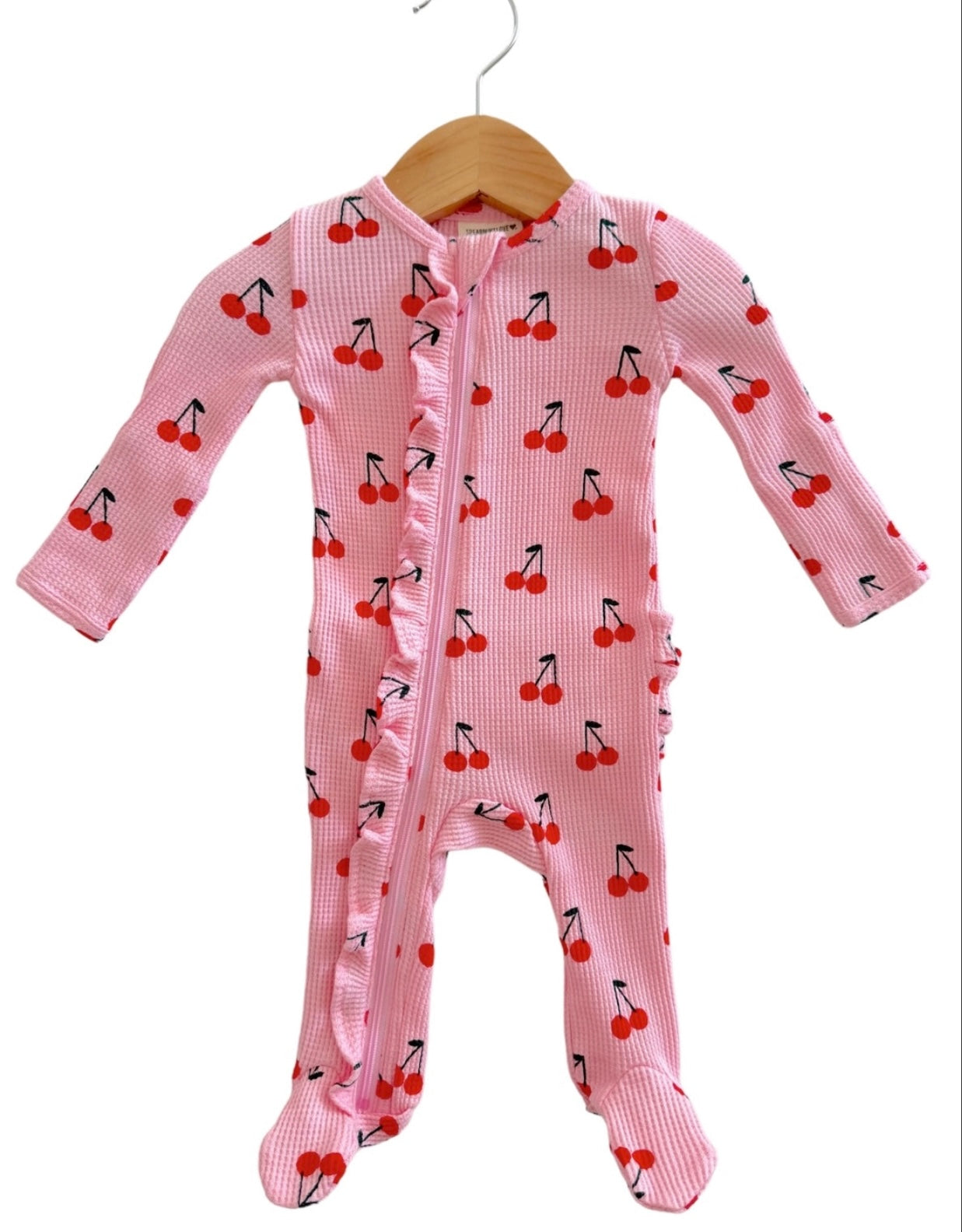 Pink Cherries Organic Waffle 2-Way Zip Footie