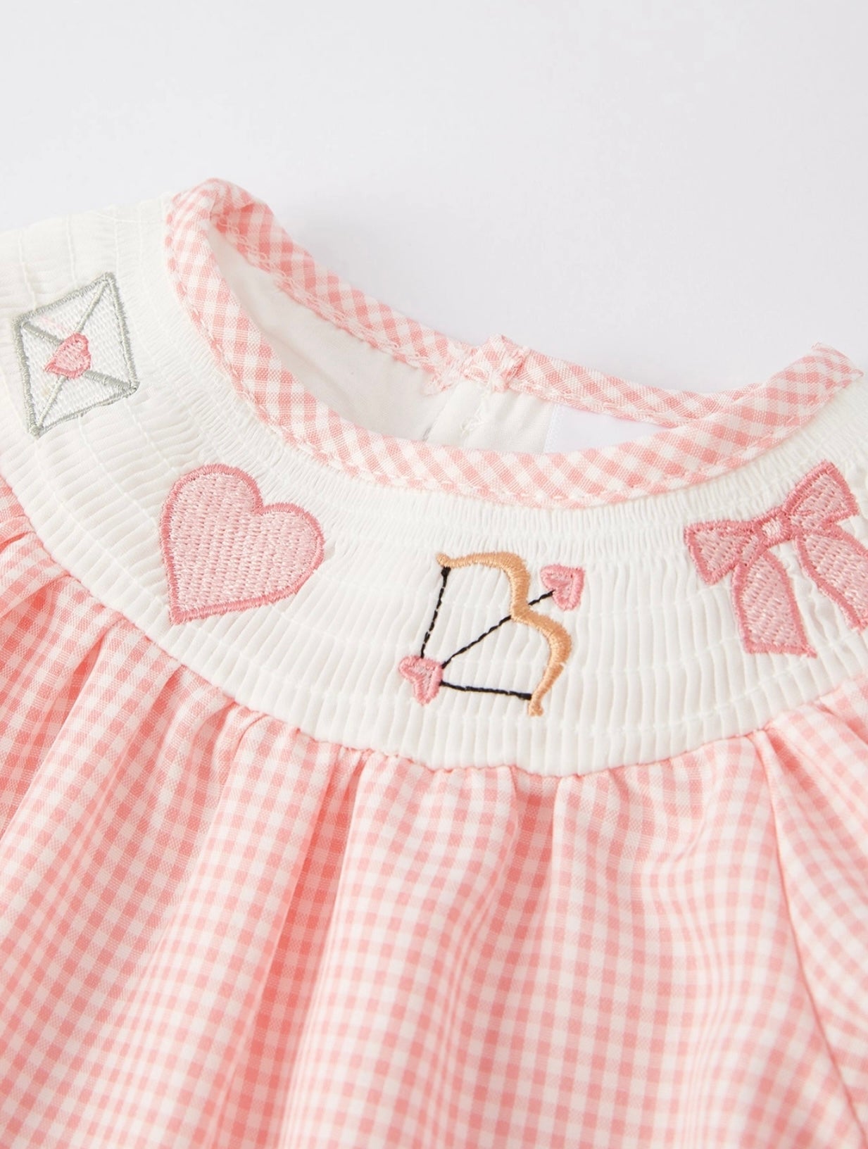 Valentine's Letter & Heart Smocked Embroidered Romper