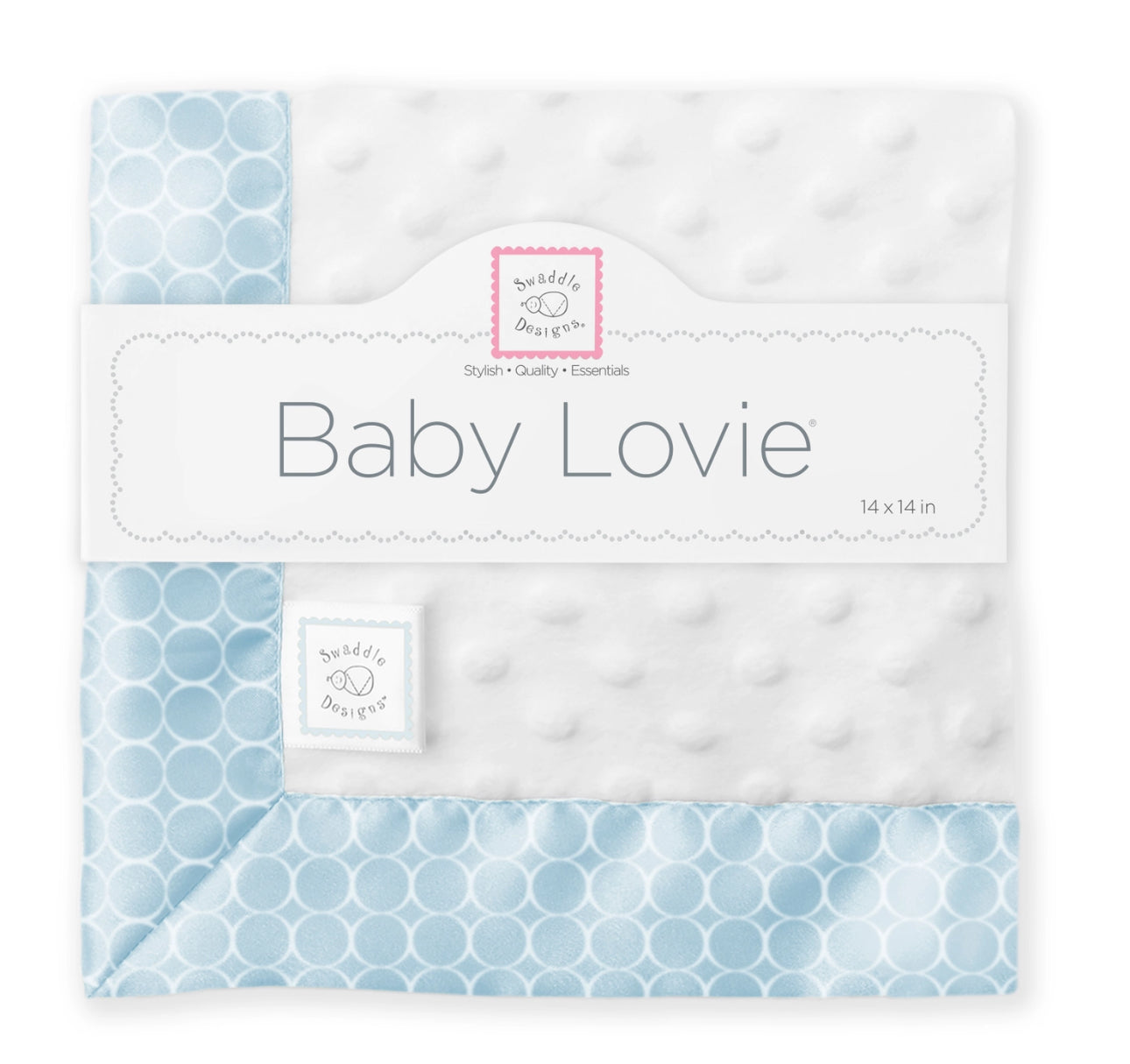 Plush Dot Baby Lovie Security Blankie Blue Trim