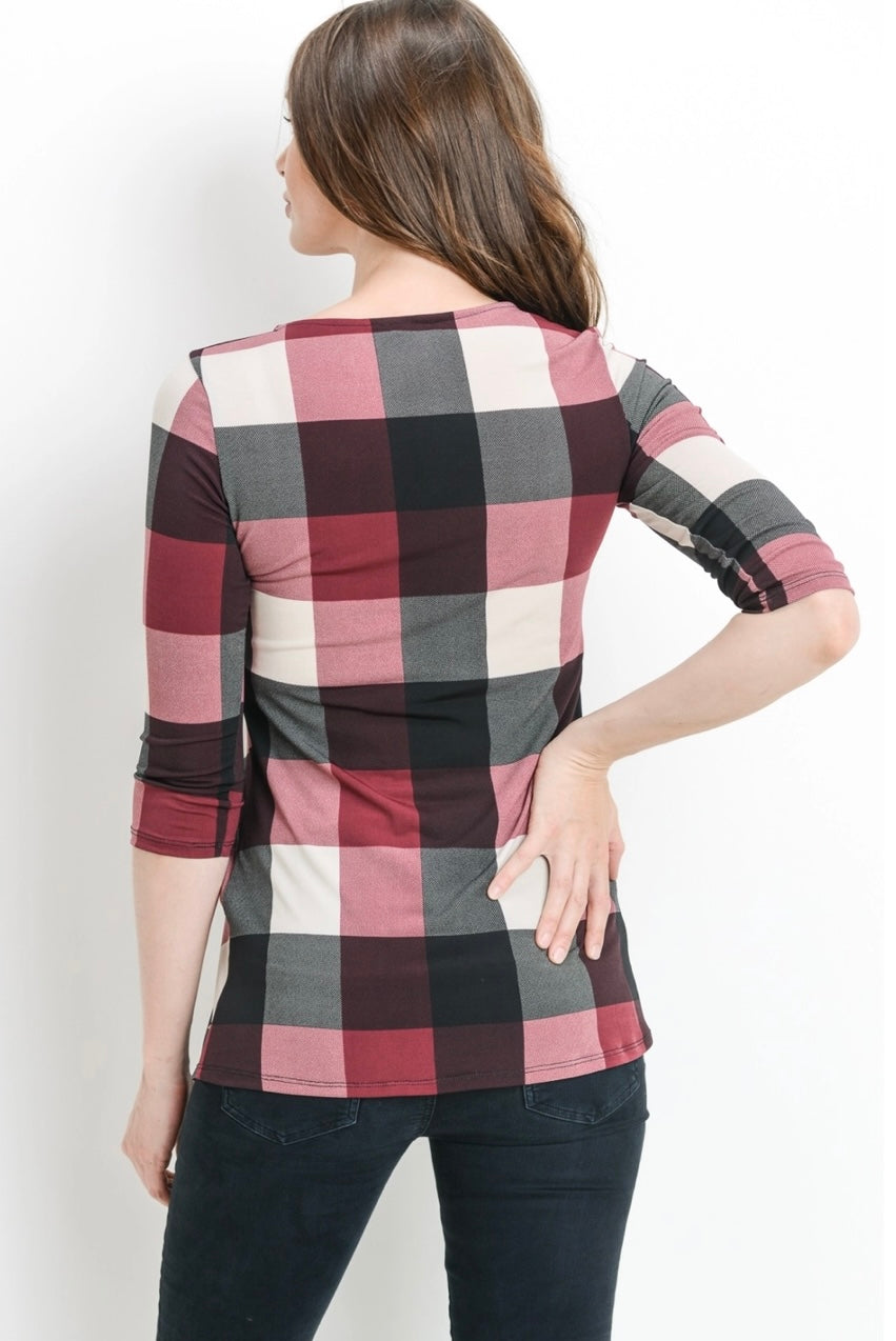 Plaid Pleated Maternity Top