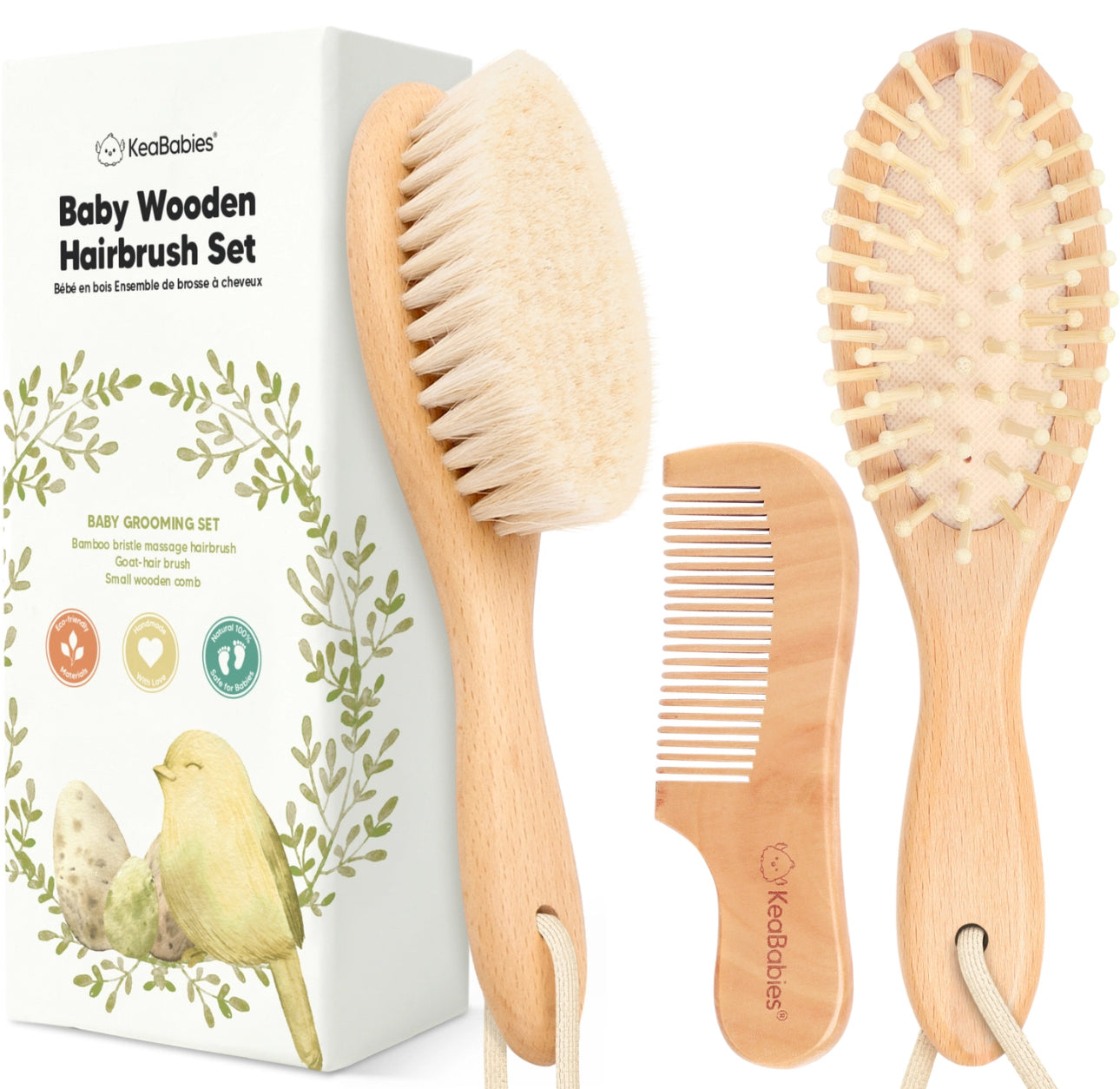 KeaBabies Baby Hair Brush & Comb Set | Walnut
