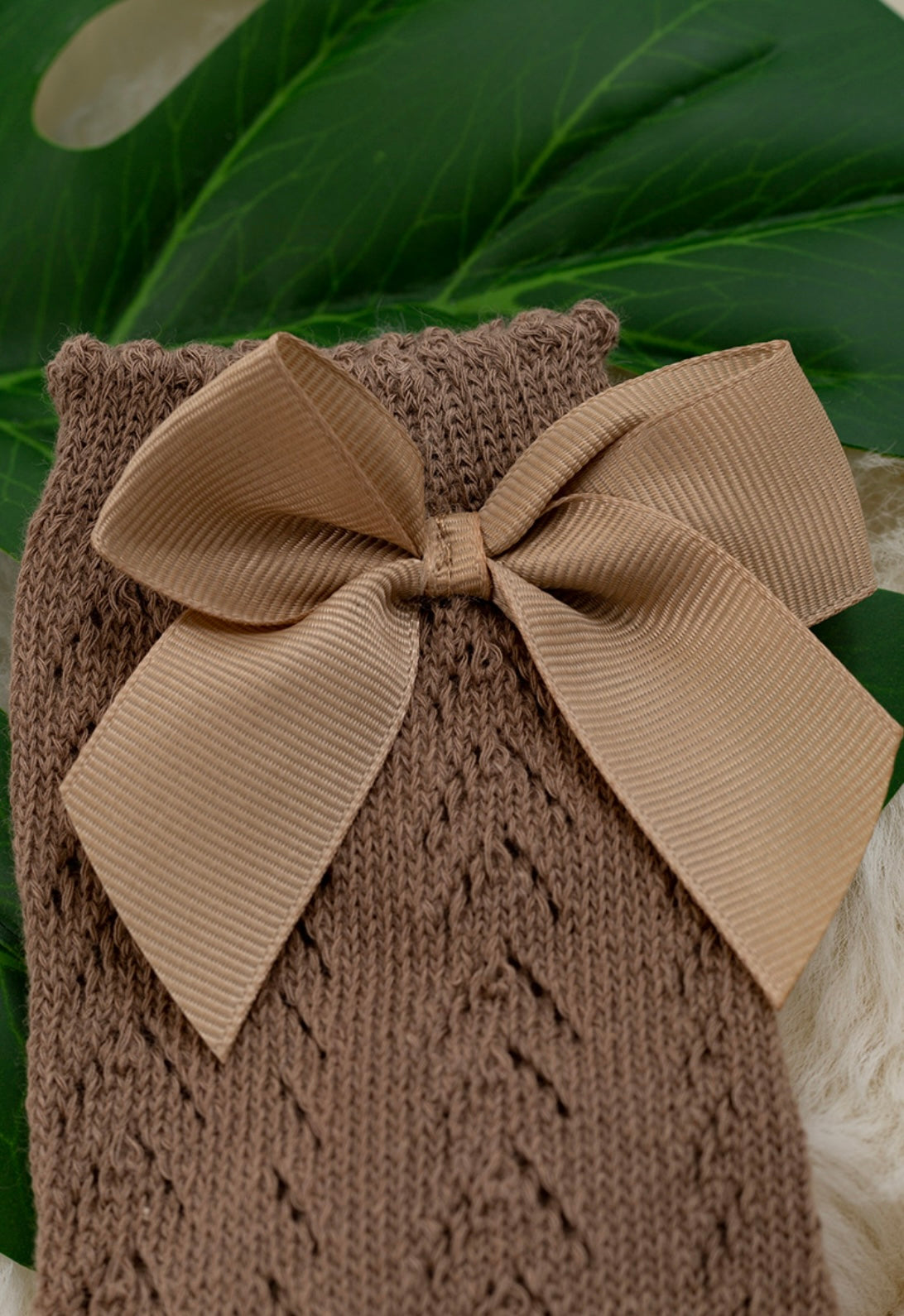 Brown - Knee High Baby Socks w/Bow