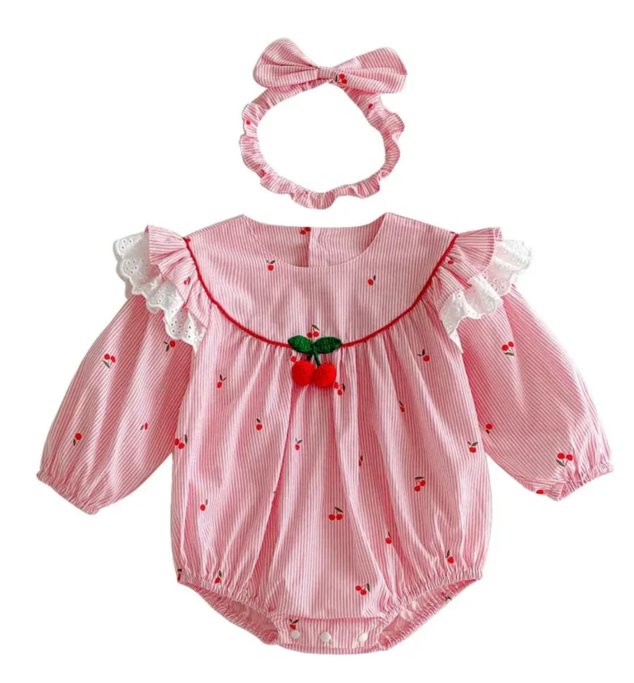 Pink Striped Cherry Baby Romper