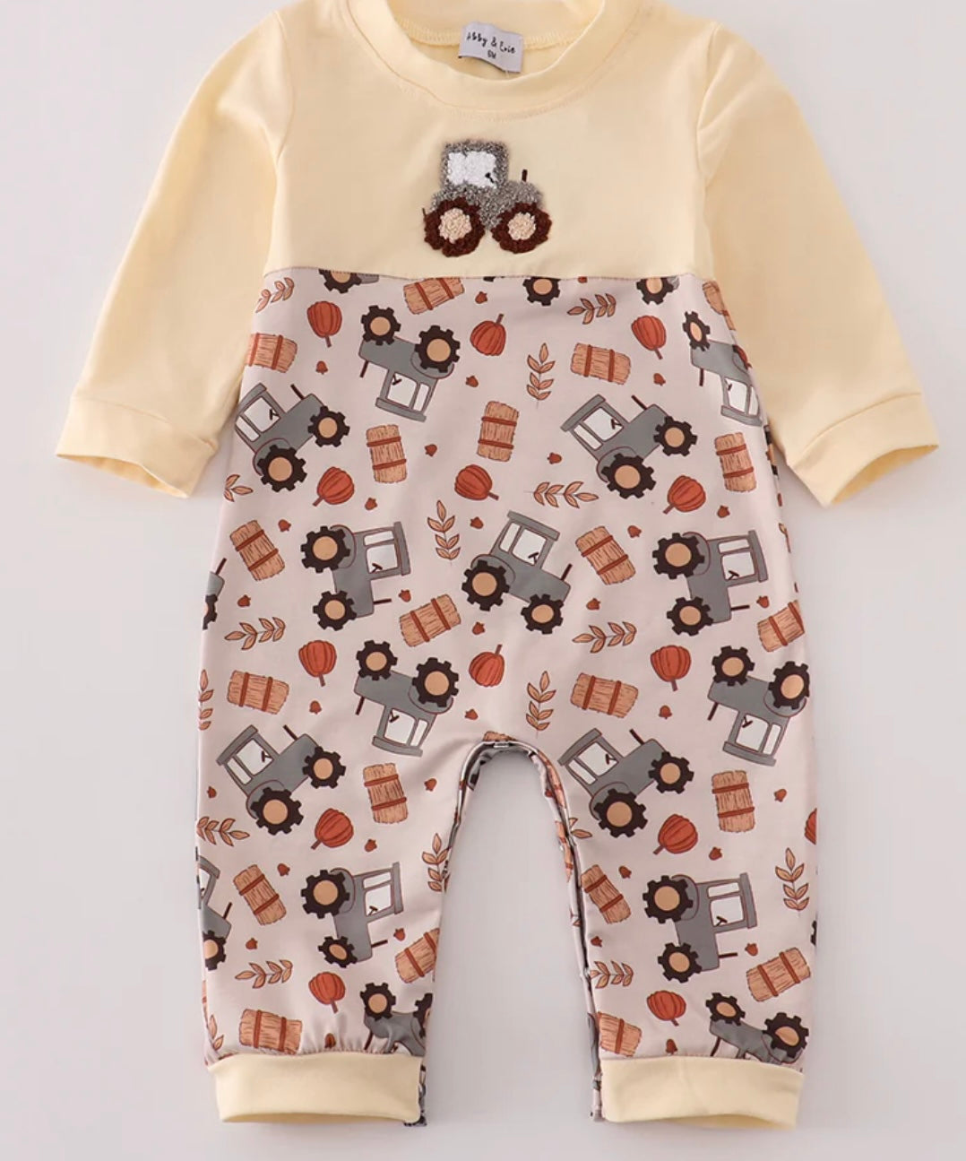 Yellow Tractor French Knot Romper