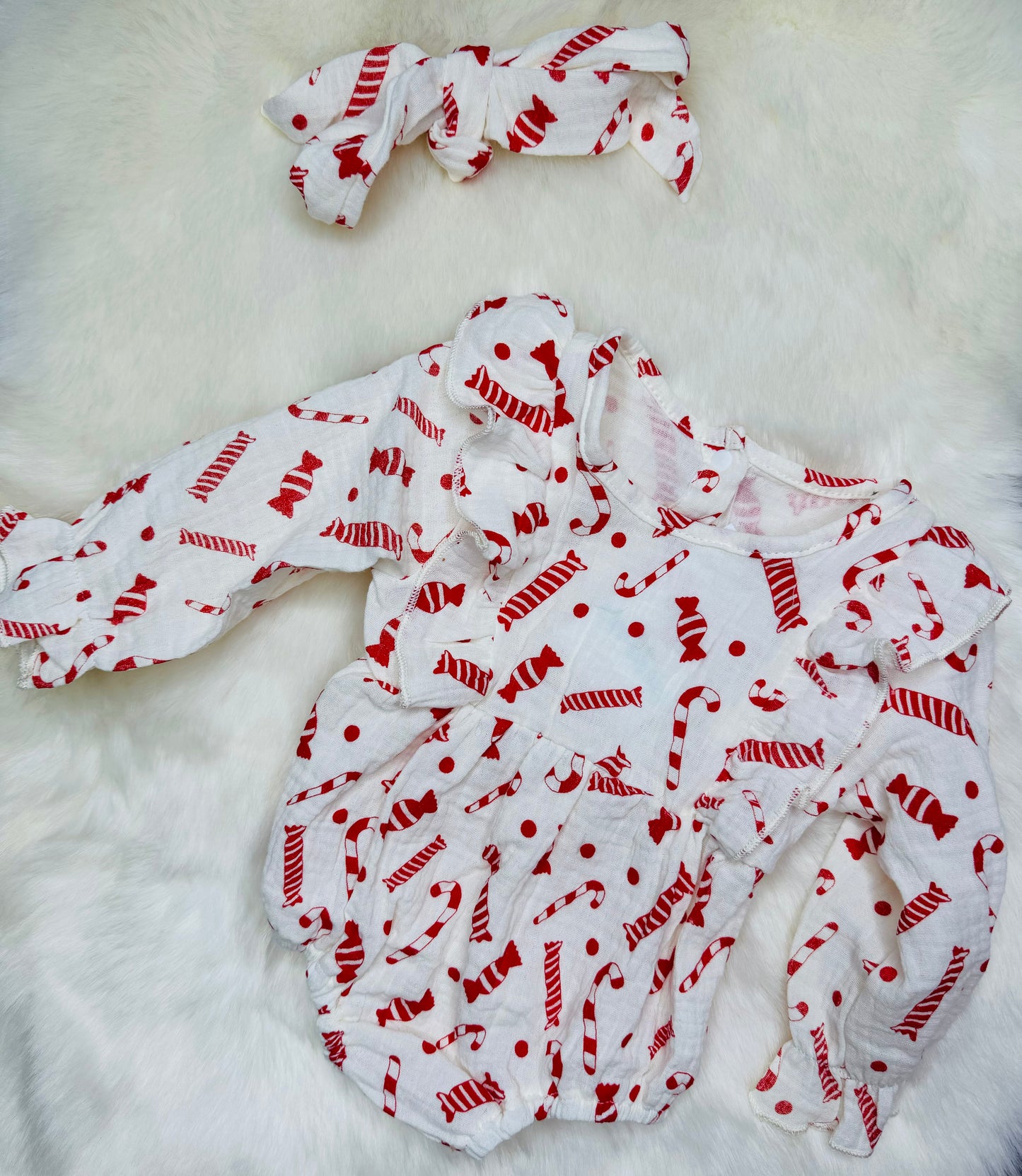 Candy Cane Bubble Romper W/ Bow