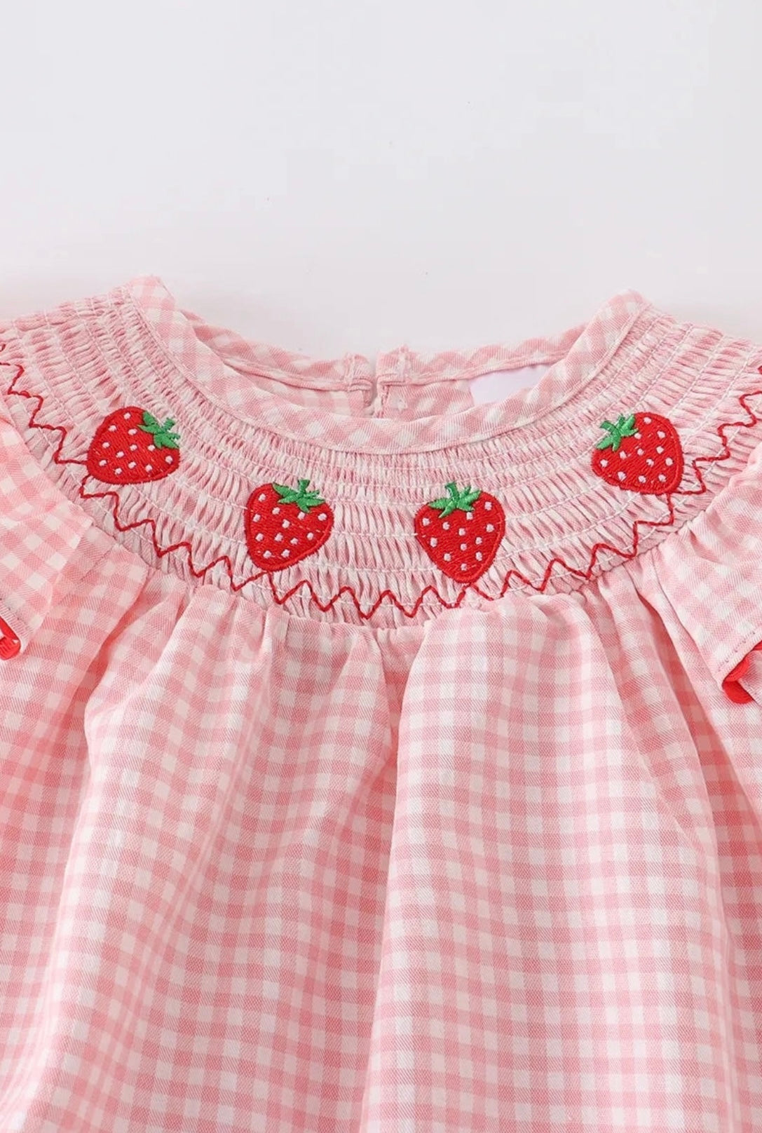 Strawberry Plaid Smocked Romper