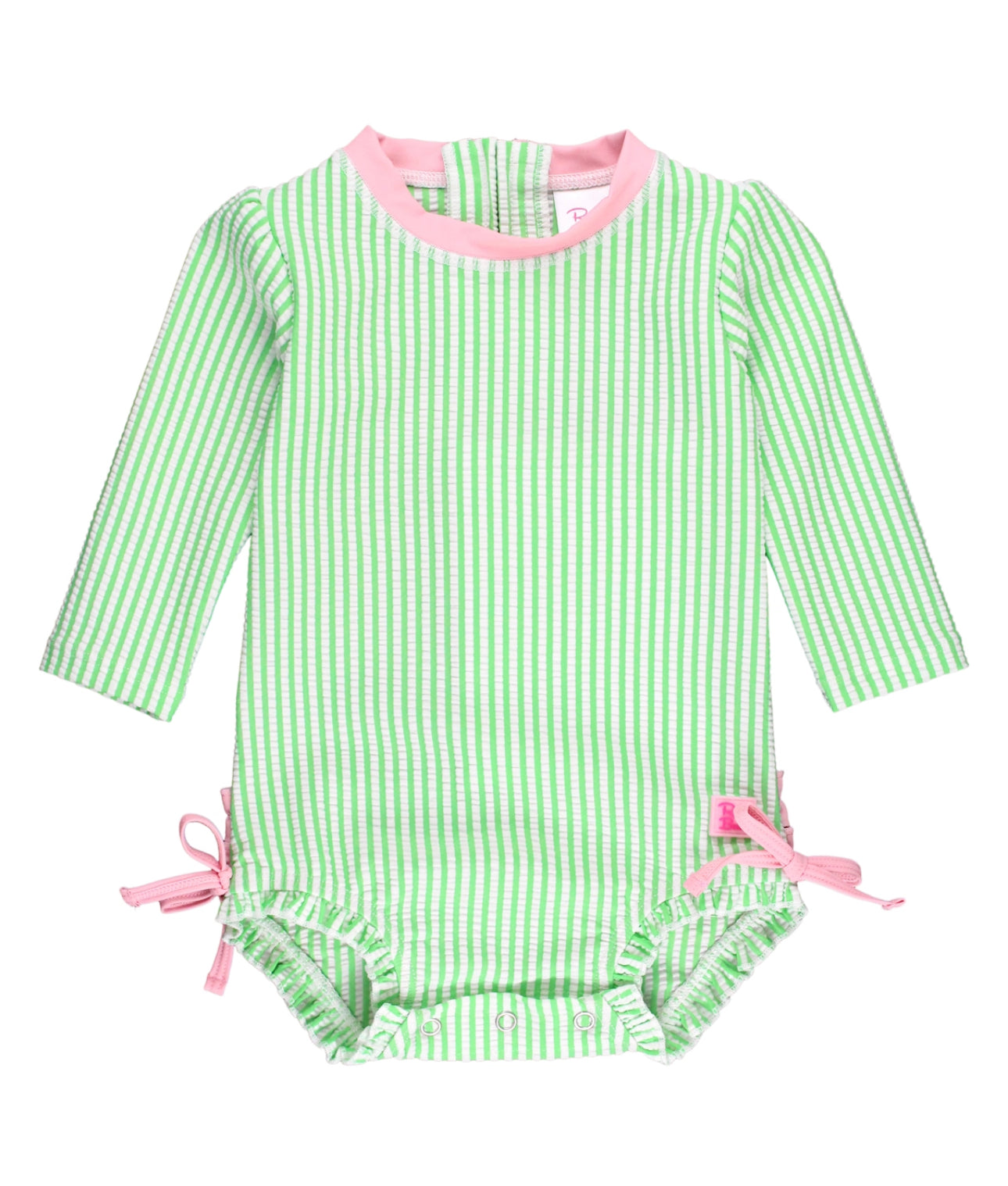 Spring Green Seersucker Long Sleeve Rash Guard Swimsuit