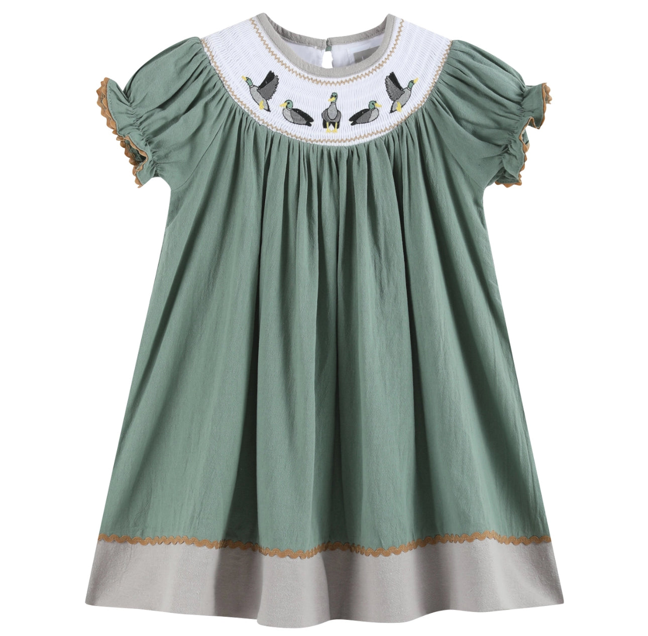 Sage Green Mallard Smocked Dress