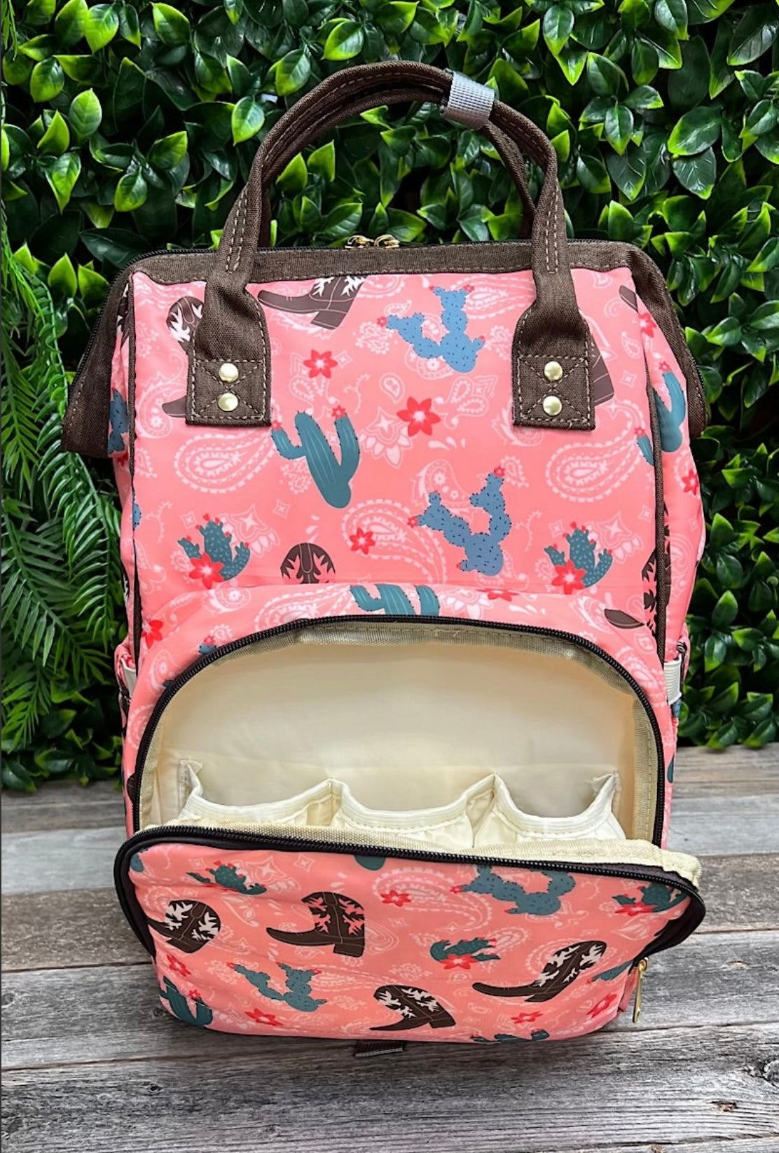 Western Boots & Cactus Diaper Bag