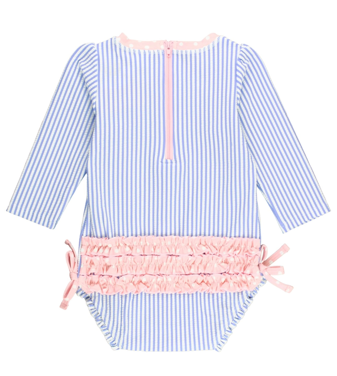 Periwinkle Blue Seersucker Rash Guard Swimsuit w/Ruffles