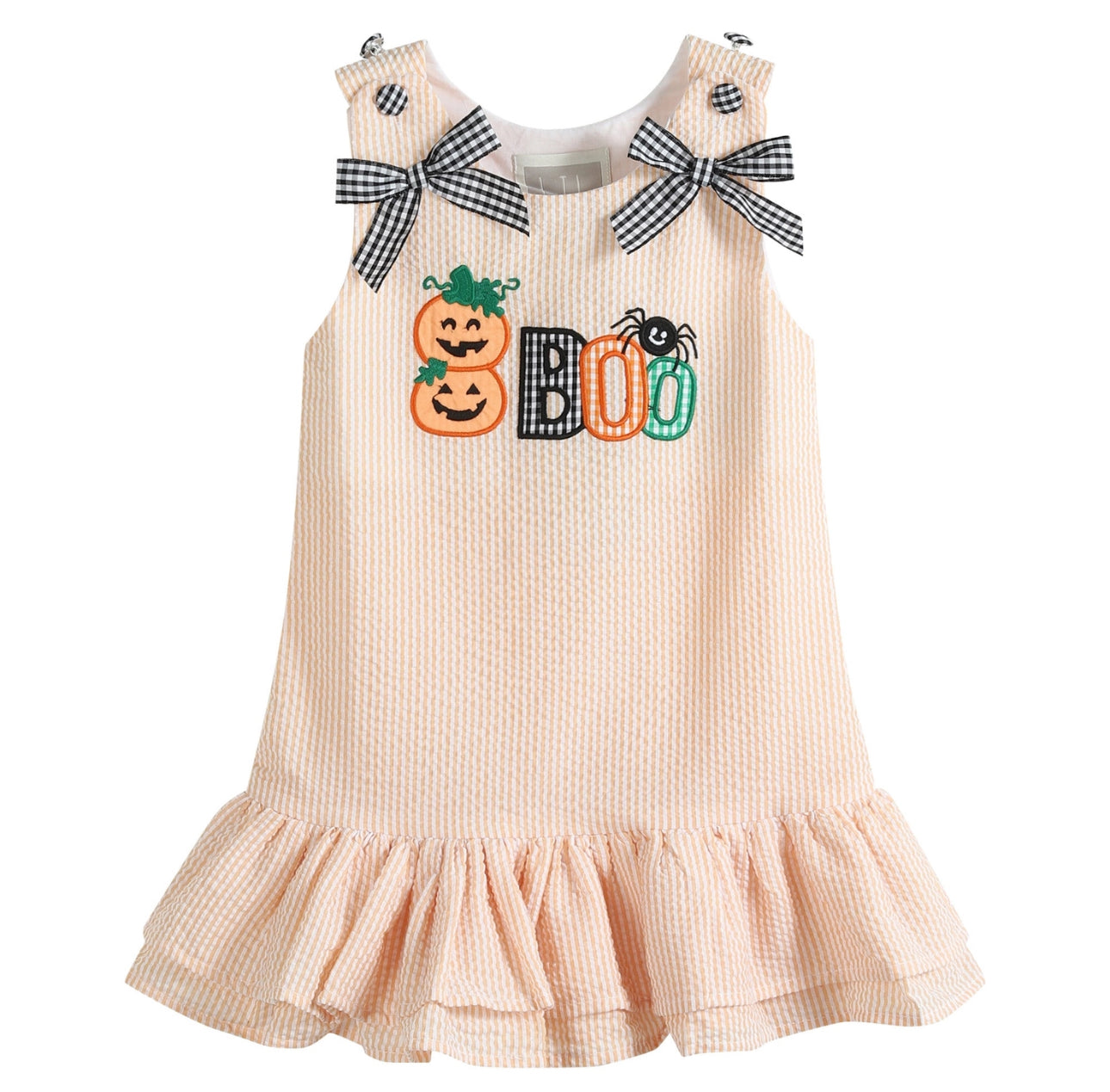 Orange Seersucker Halloween Boo Ruffle Dress