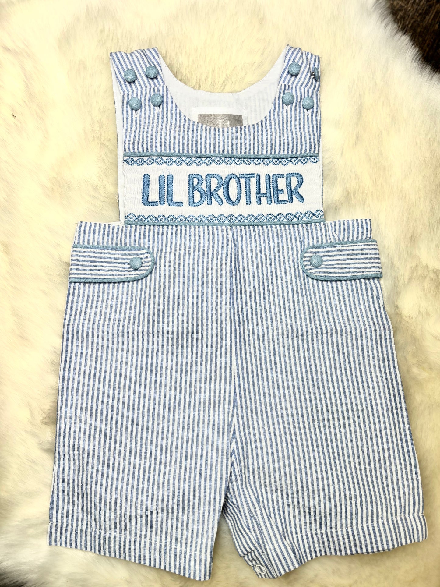 "Lil Bro" Seersucker Smocked JonJon