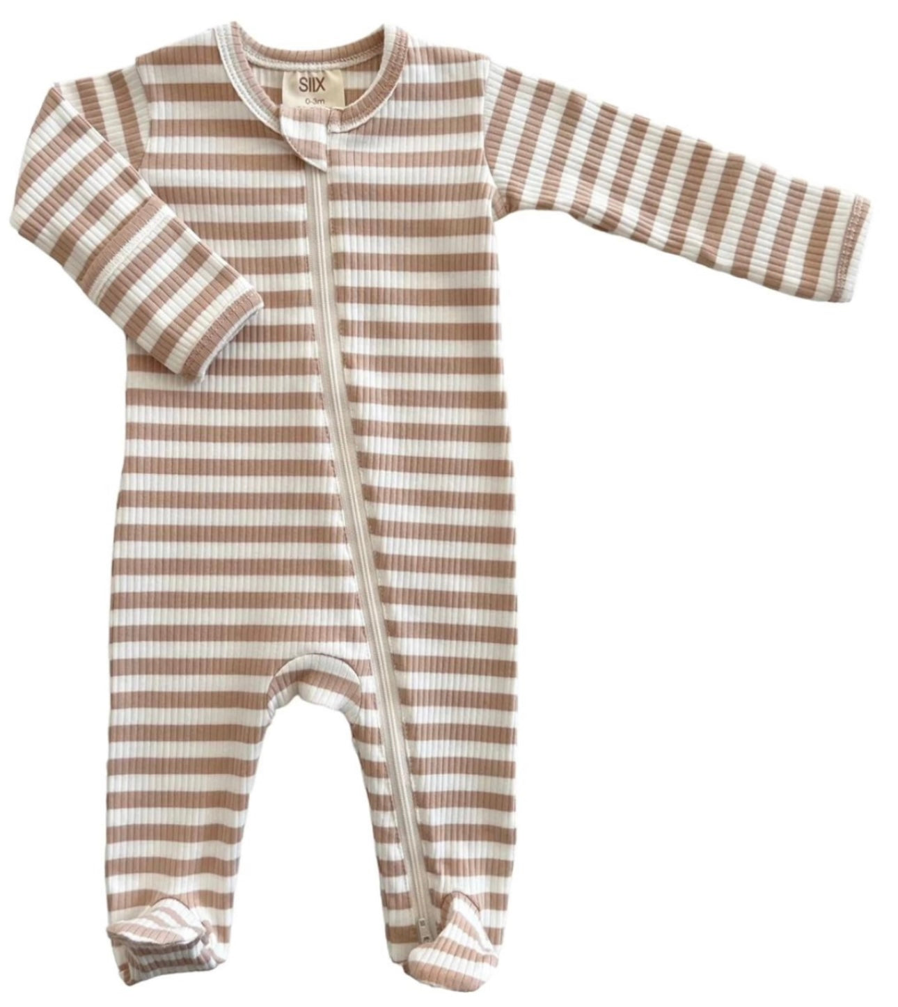 Tan Stripe/Organic Ribbed Zip Footie