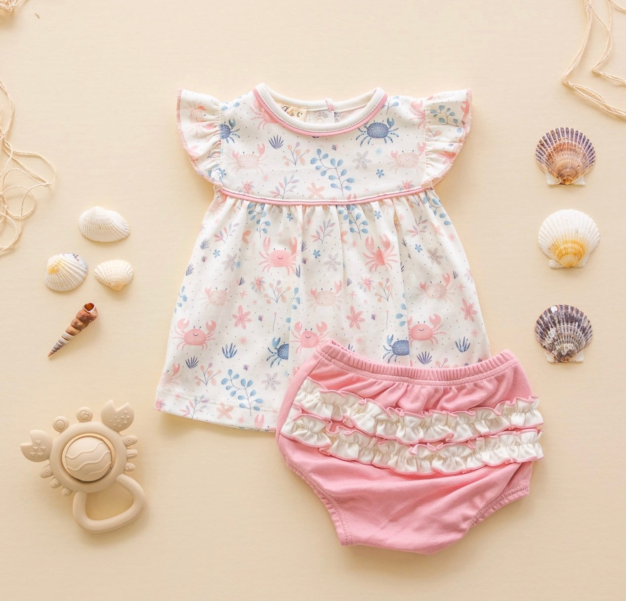 Crabby Cove Diaper Set - Dusty Rose