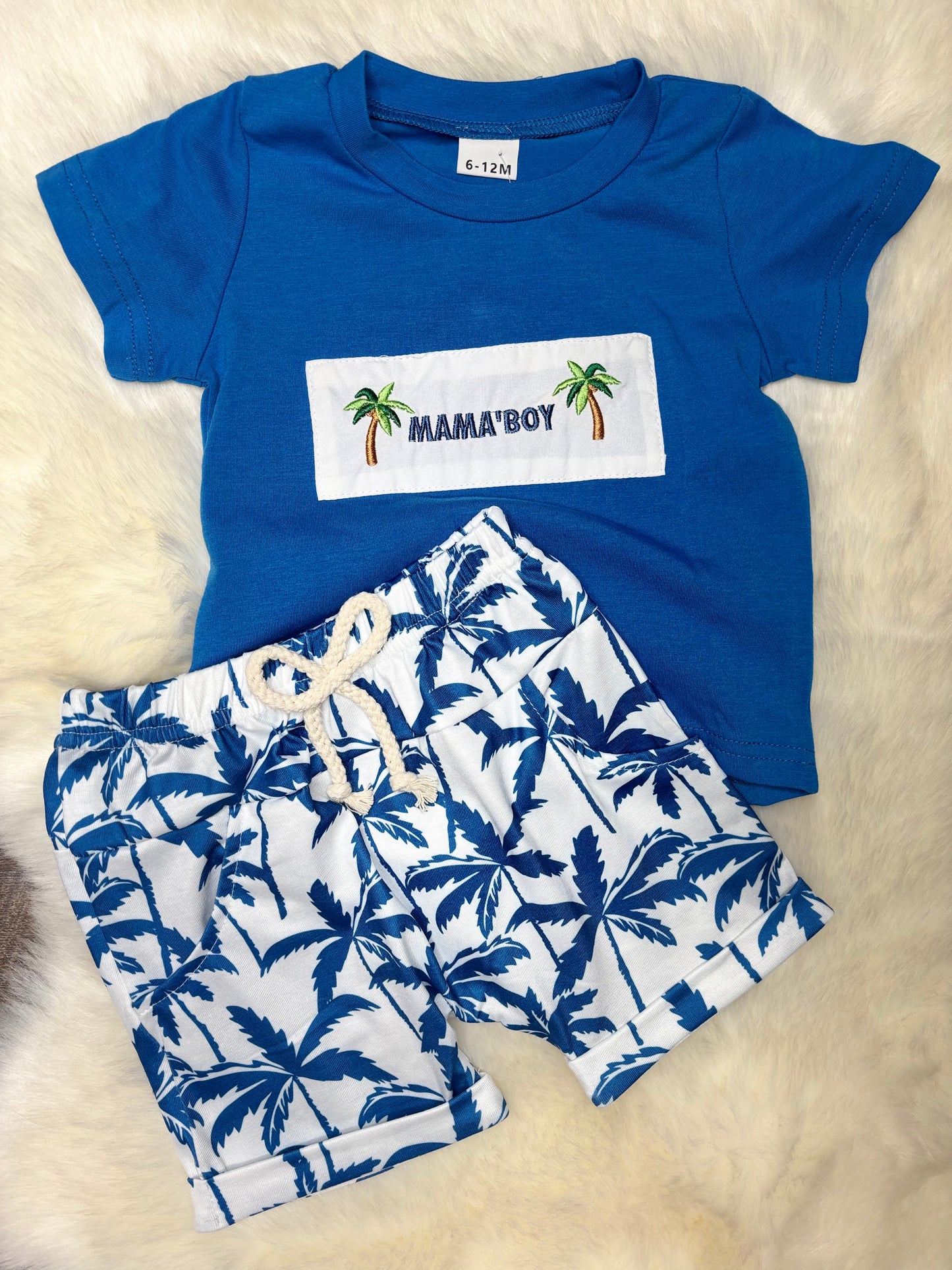 Blue Mama’s Boy Palm Tree Embroidered Set