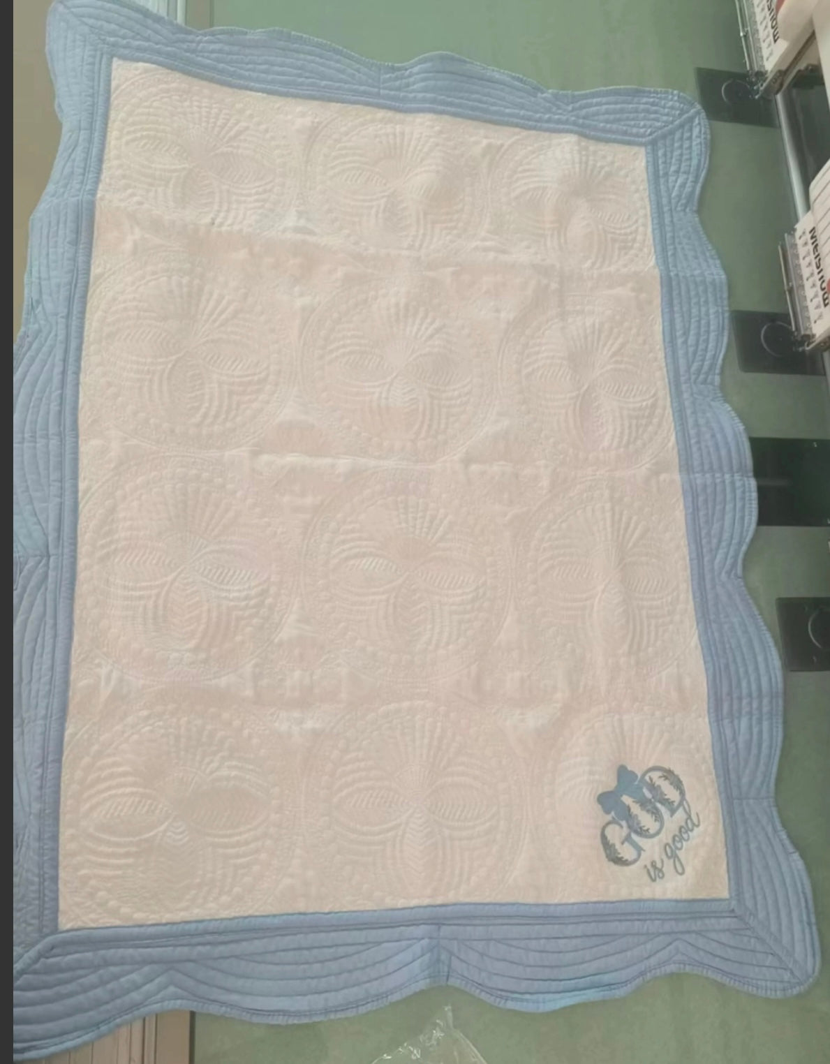 Heirloom Baby Quilt - God is Good - Blue