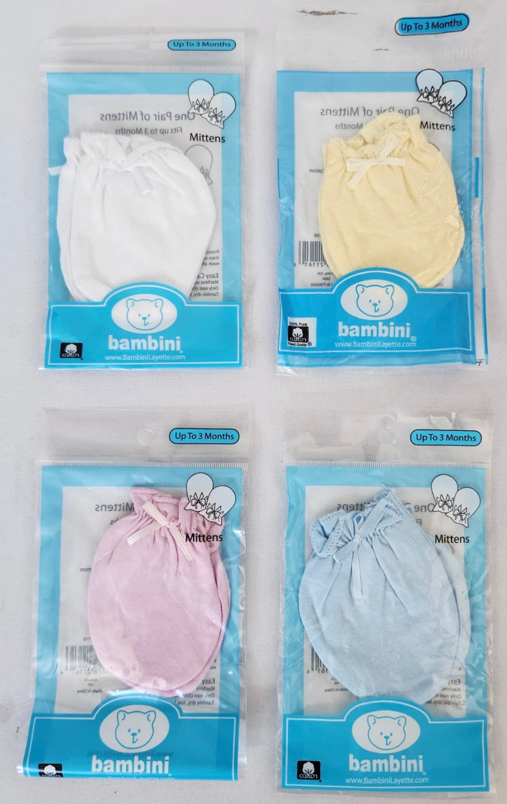 Pastel Cotton Jersey Infant Mittens - White