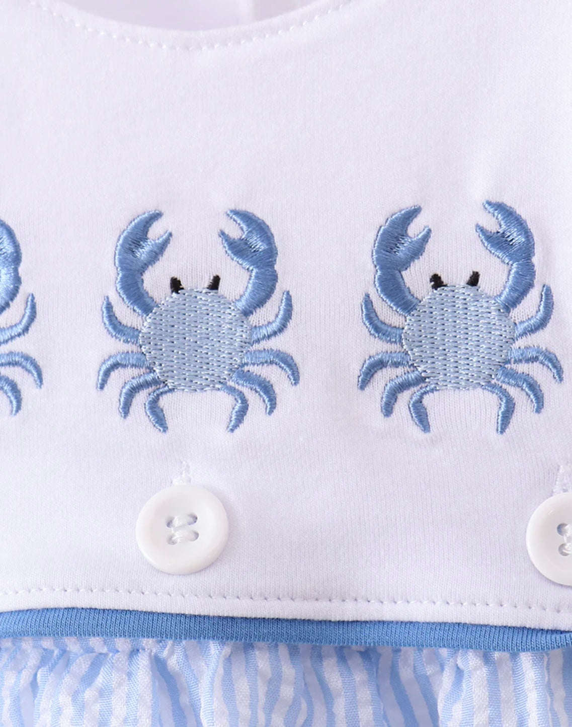 Blue Crab Embroidered Seersucker Bubble