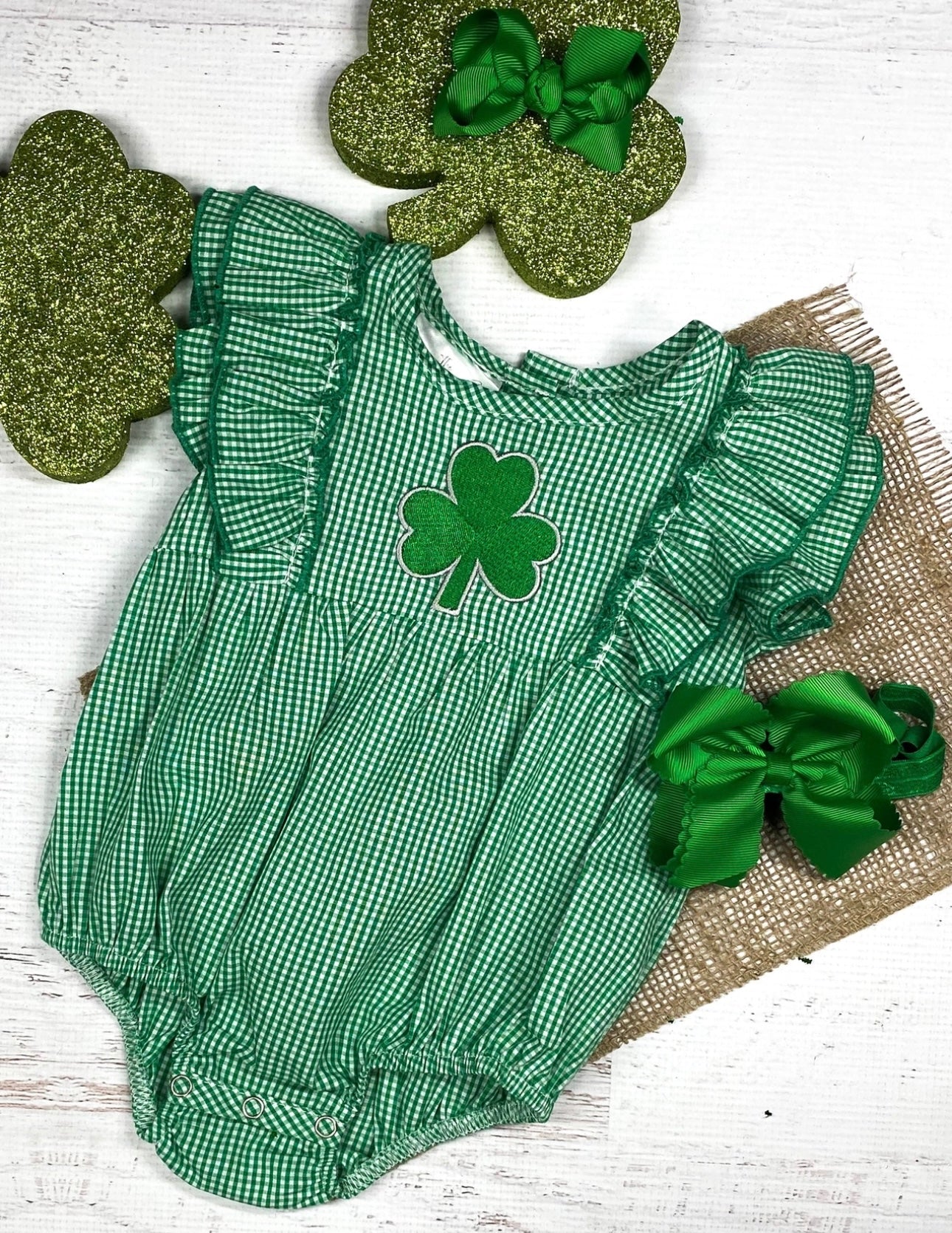 Embroidered Clover Infant Girls Romper