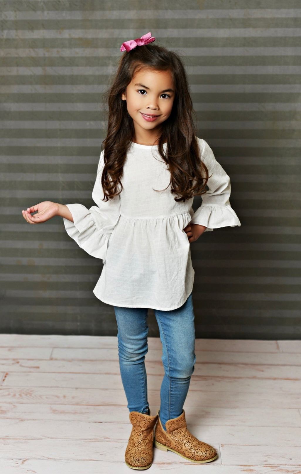 White Ruffle Long Sleeve Shirt