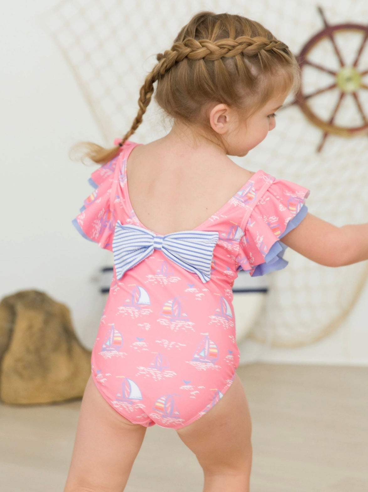 Rufflebutts Pink Seas the Day Butterfly One Piece