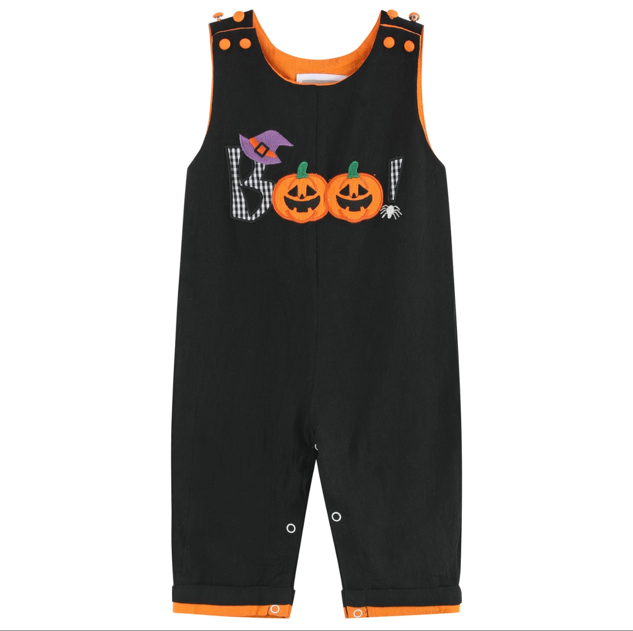 Black & Orange Boo Halloween Overalls