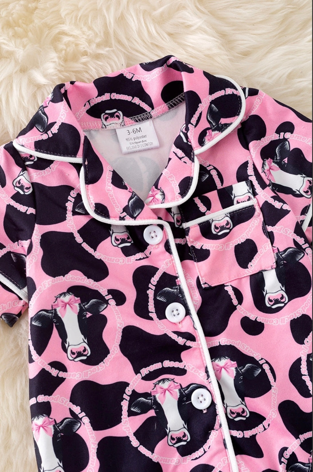 Pink Cow Printed Baby Pajamas w/snaps