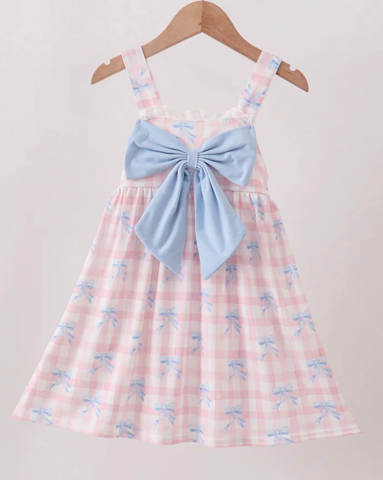 Pink Gingham Bow Print Dress
