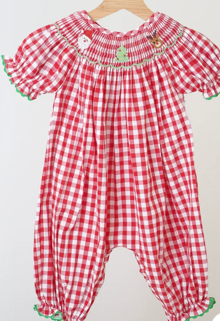 Red Christmas Smocked Gingham Romper
