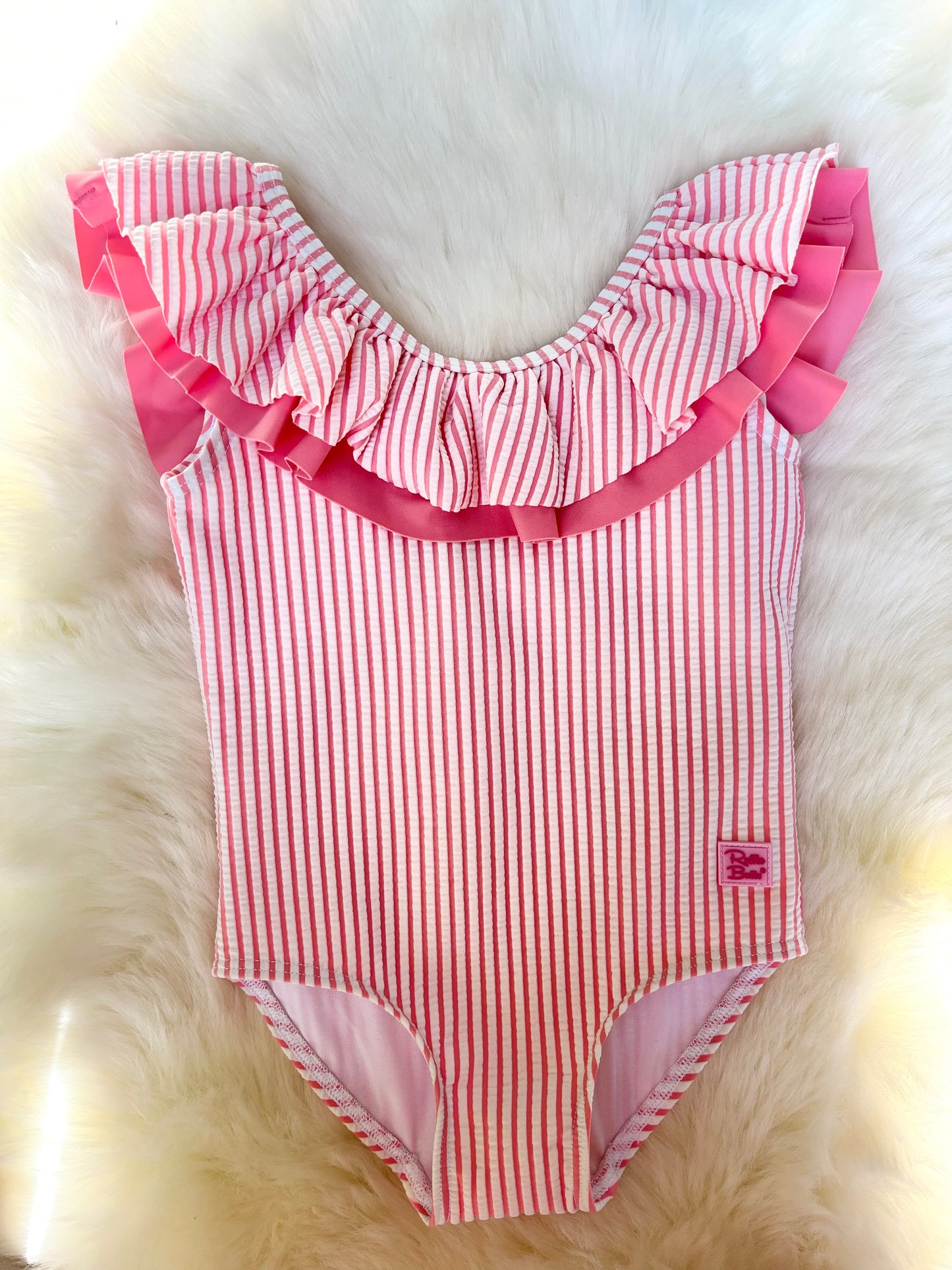 Ruffle Butts | Bubblegum Pink Seersucker Ruffle One Piece
