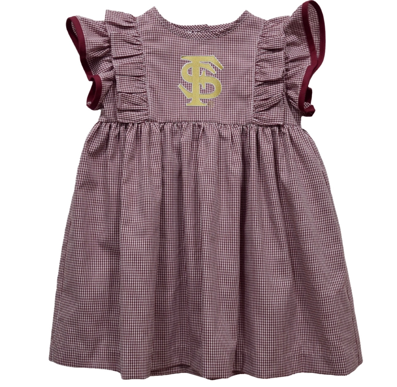FSU Embroidered Gingham Ruffle dress