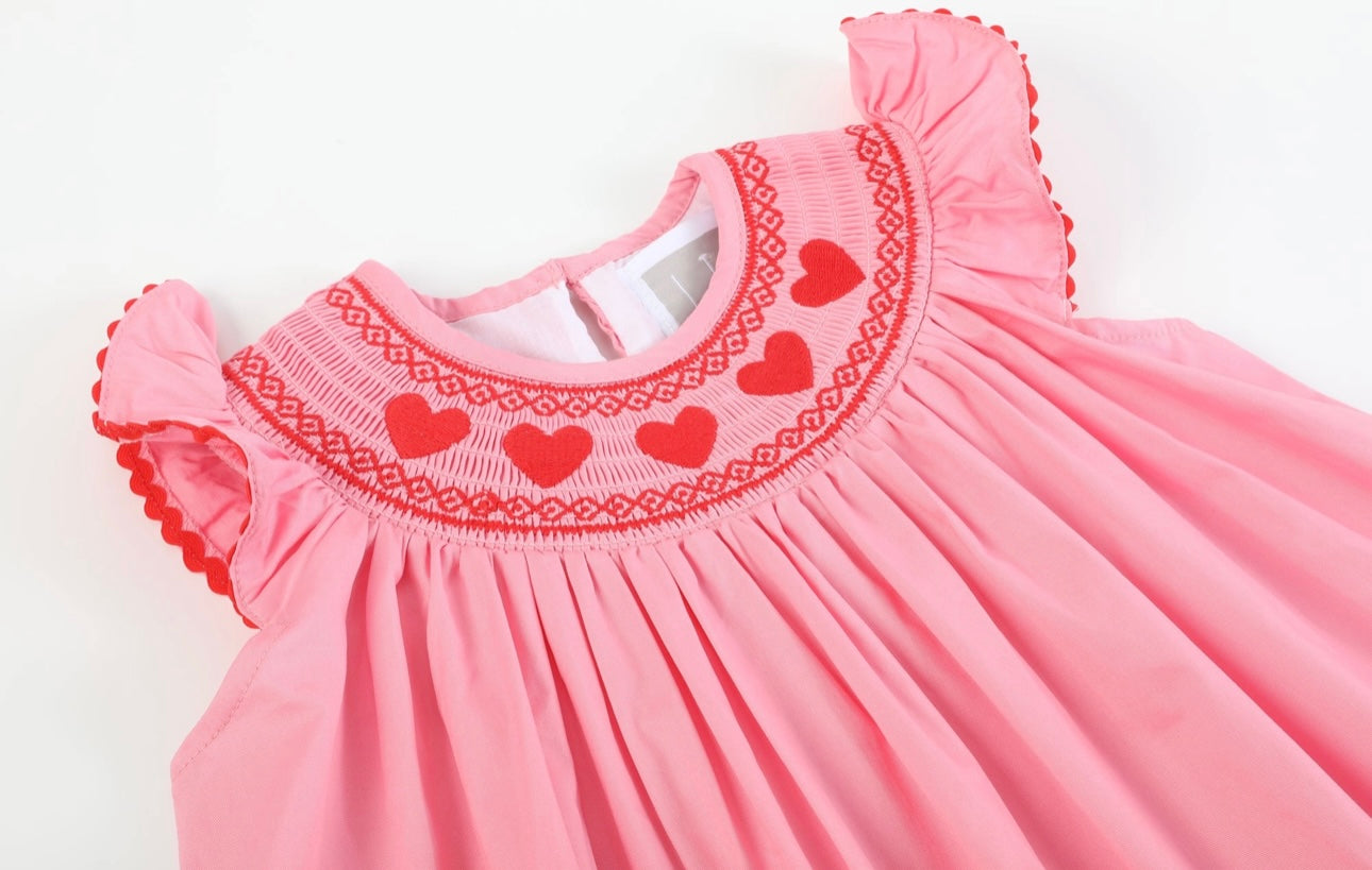Pink Heart Smocked Bishop Dress | Lil Cactus