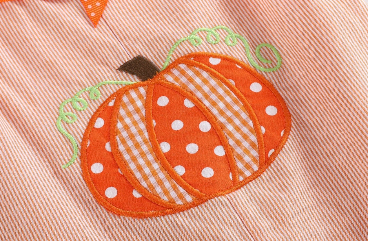 Orange Pinstripe Pumpkin and Bows Romper