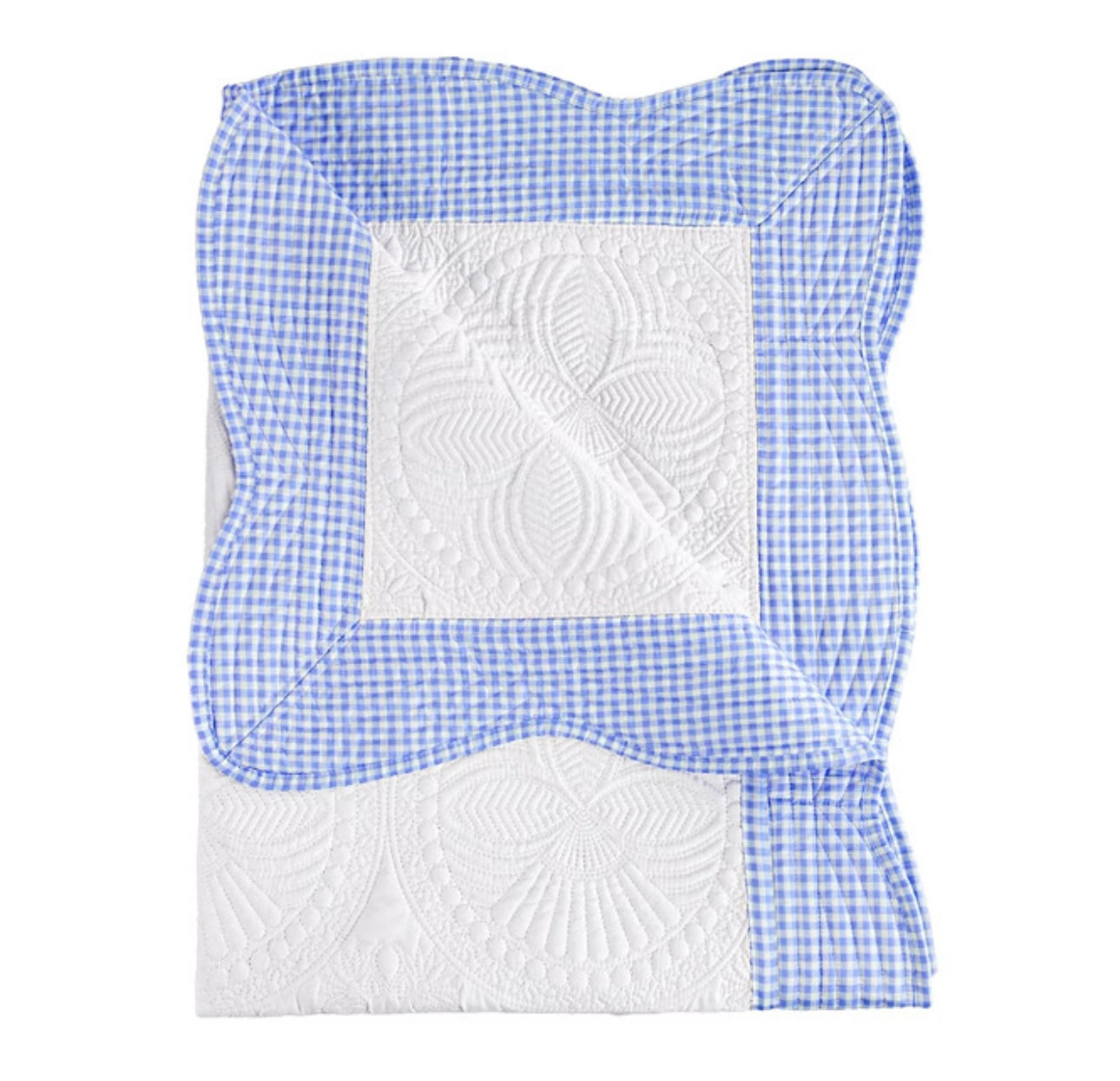 Heirloom Baby Quilt Blanket - Blue Check Trim