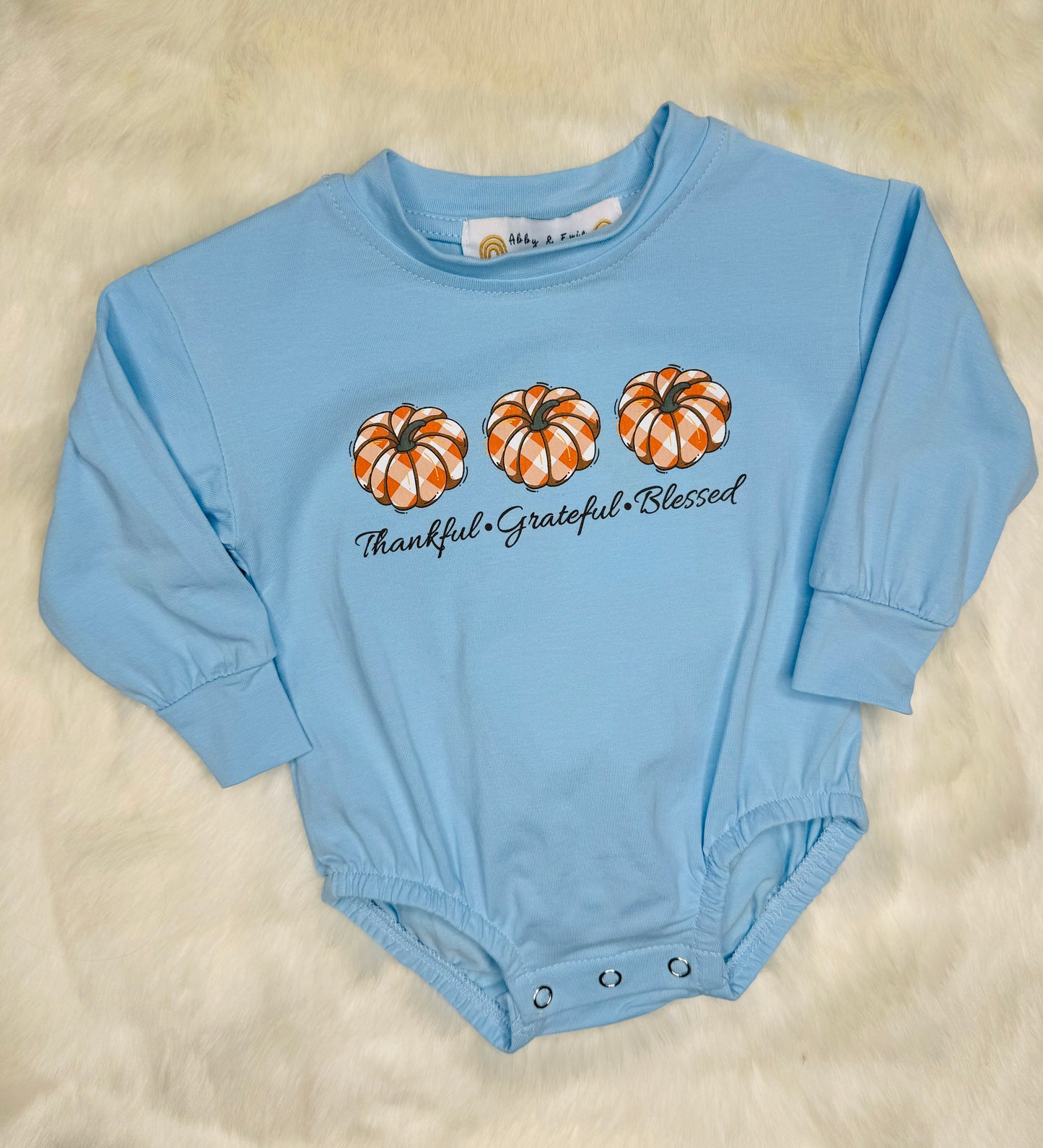 Blue Thanksgiving Pumpkin Baby Romper
