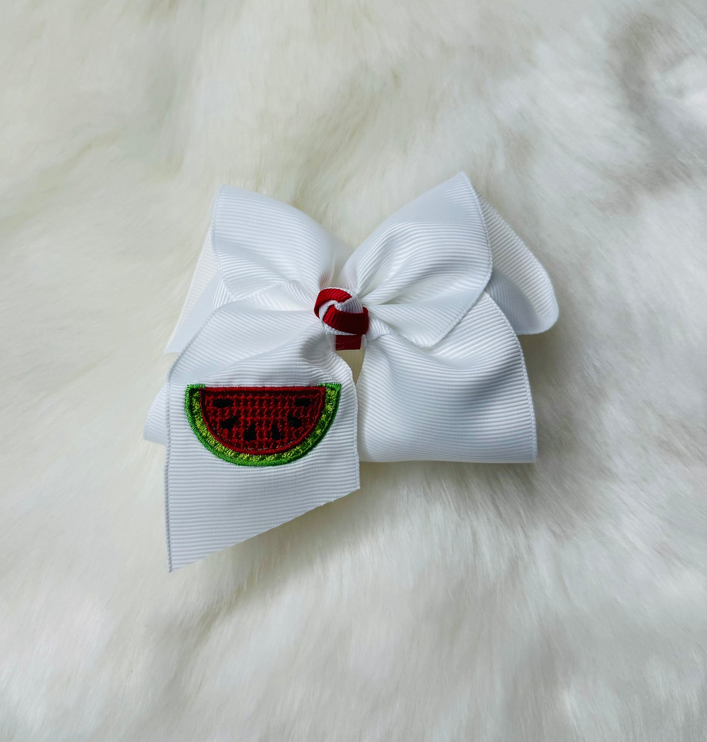 Watermelon Embroidered Bow 4” Alligator clip