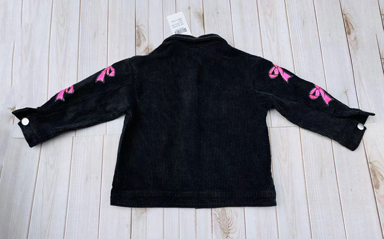 Pink Sequin Bow Black Corduroy Jacket