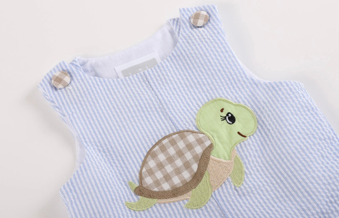 Lil Cactus Light Blue Stripe Turtle Appliqué’